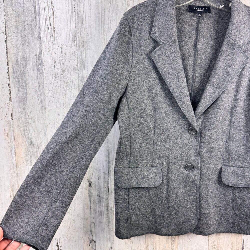 Talbots Petites Blazer Womens 12 Grey Wool Blend Jacket Felted Knit Lightweight - Picture 3 of 10
